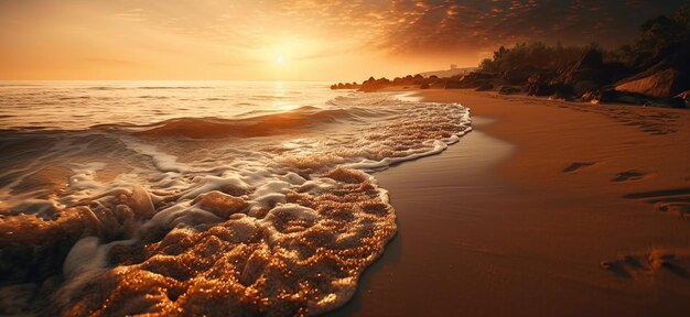 Zachód słońca nad plażąGenerative AI