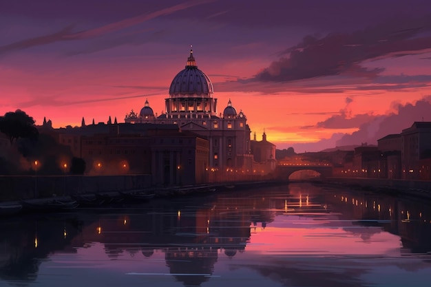 Zachód słońca nad Watykanem z Watykanu