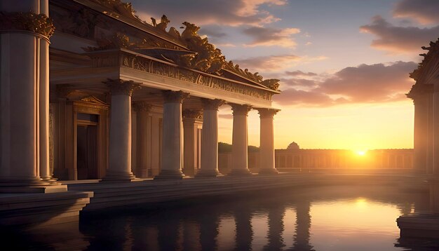 Zachód słońca oświetla starożytną architekturę, a elegancja natury lśni w Pałacu Wersalskim