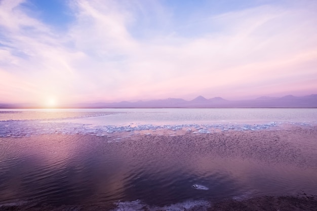 Zachód Słońca W Laguna Cejar, Na Pustyni Atacama