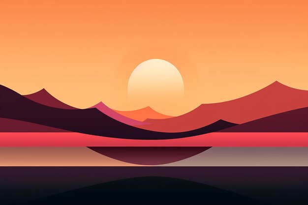 Zachód słońca w rzece górskiej Ilustracja wektorowa krajobrazu