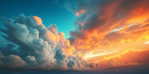 Zachód słońca z chmurami i błękitnym niebem