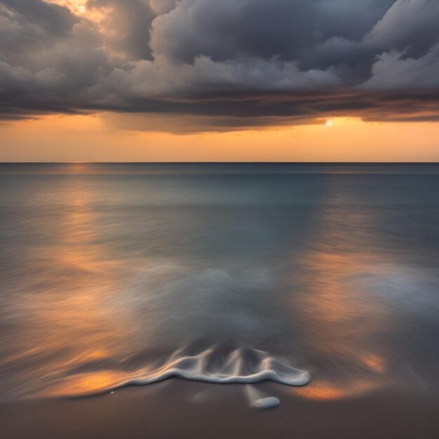 Zachód słońca z falą łamiącą się na plaży