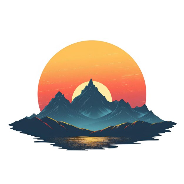 Zachód słońca z górami i jeziorem