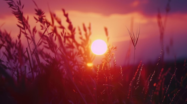 Zdjęcie zachód słońca za wysoką trawą odpowiedni do tła przyrody