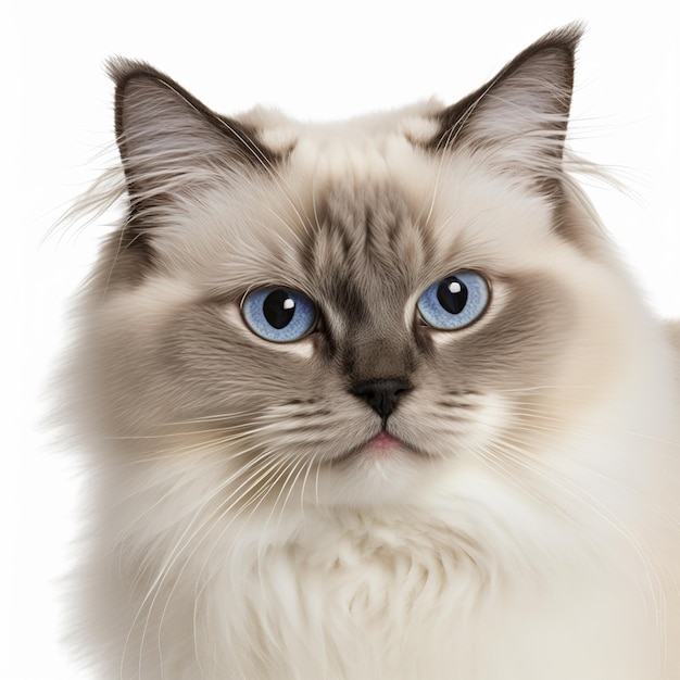 Zachwycający ragdoll śliczny kot portret na białym odosobnionym tle