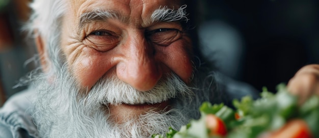 Zachwycenie witalności serdeczny portret wesołej starszej osoby przyjmującej zdrowy i szczęśliwy styl życia poprzez prawidłowe odżywianie promieniujące radością i dobrym samopoczuciem w swoich złotych latach