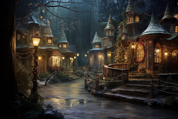 Zaczarowany las z pięknym domem Świętego Mikołaja