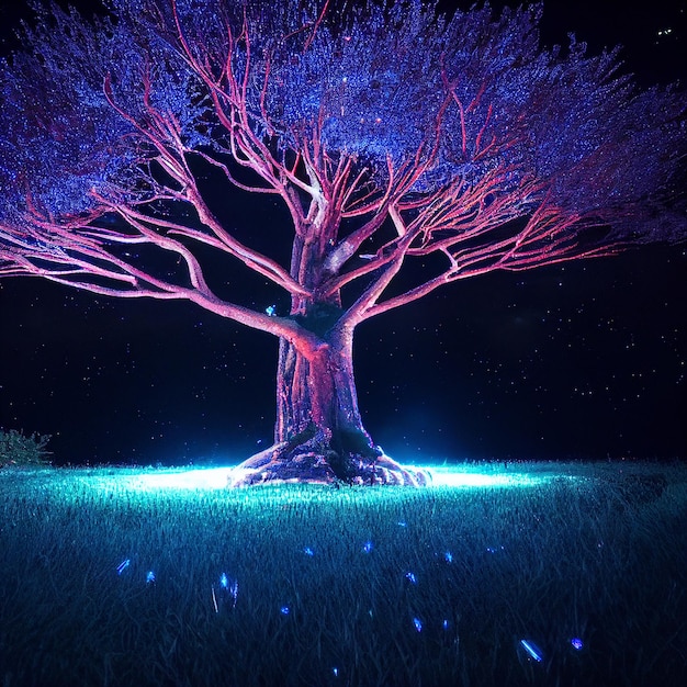 Zdjęcie zaczarowany magiczny las ze świetlikami lub piorunochronem