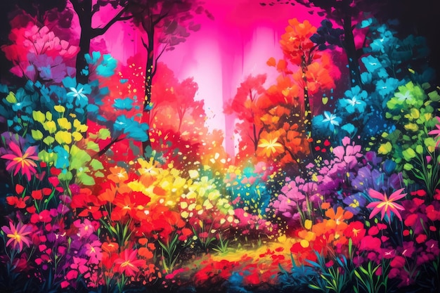 Zaczarowany ogród w Spray Paint Art w kolorowym motywie