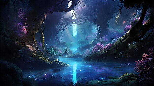 zaczarowany świat fantasy w mistycznym lesie ze starożytnym zamkiem