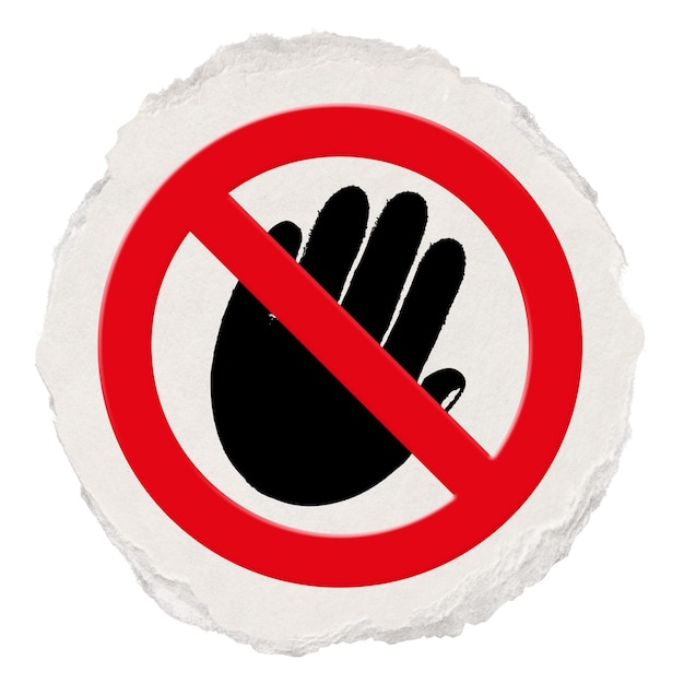 Żadny ręczny symbol png zakazany znak na przezroczystym tle rozerwany papierowy odznakę