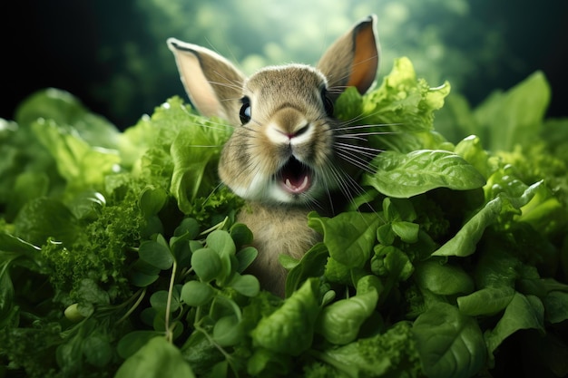 Zdjęcie zadowolony królik skuba świeże warzywa