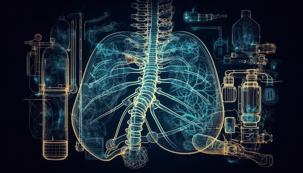 Zadymione płuca palacza na ciemnym tle izolują koncepcję medyczną Ilustracja 3D Generacyjna sztuczna inteligencja