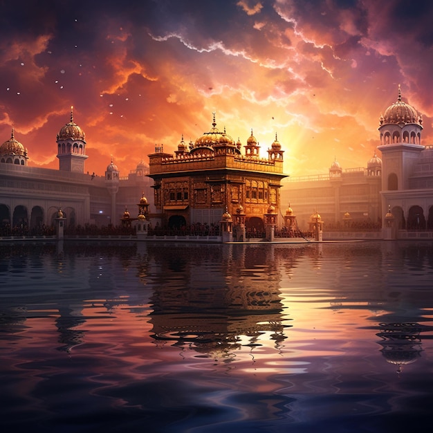 Zadziwiająca tapeta Sikh Sunrise Golden Temple w Amritsar odzwierciedlająca barwy wschodu słońca