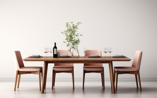 Zadziwiające zdjęcie stołu jadalnego z krzesłami izolowanymi na białym tle