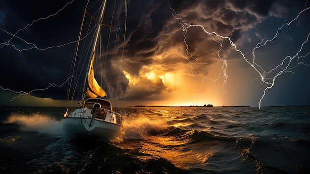 Zdjęcie Żaglowiec na wzburzonym morzu z burzą