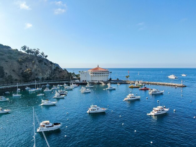 Żaglówki i łodzie rybackie zacumowane na wyspie Santa Catalina w USA