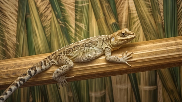 Zakamuflowana jaszczurka na bambusowym tle