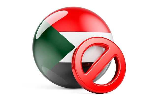 Zdjęcie zakazany symbol z flagą sudanu zakaz w renderowaniu 3d koncepcji sudanu