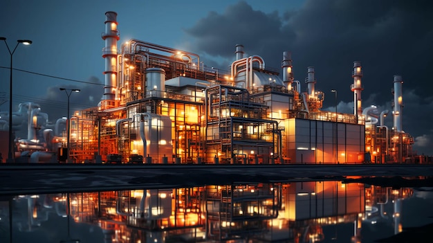 Zakład petrochemiczny rafinerii ropy naftowej z wyposażeniem i wysokimi rurami