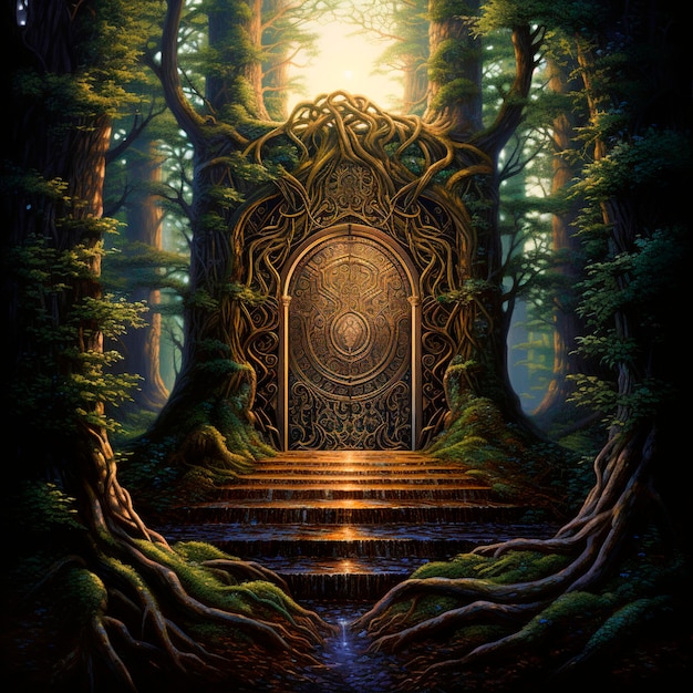 Zaklęte drzwi tajemnicze drzwi, które prowadzą do różnych światów przygód las magiczna wróżka gra