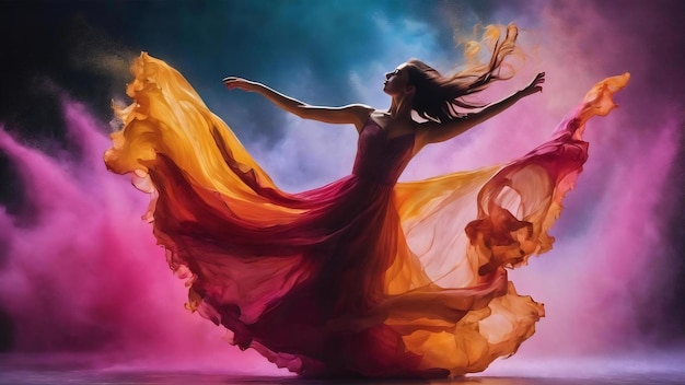 Zaklęty taniec swobodnie płynących kolorów w płynnej sztuce z eterycznym dotykem