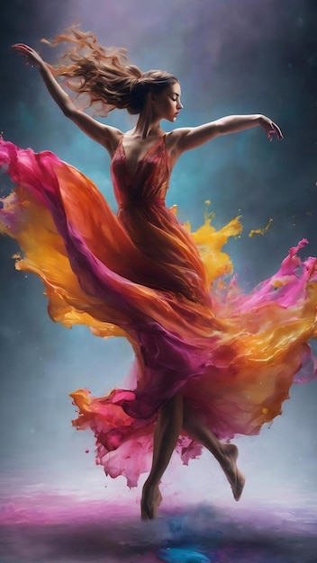 Zaklęty taniec swobodnie płynących kolorów w płynnej sztuce z eterycznym dotykem