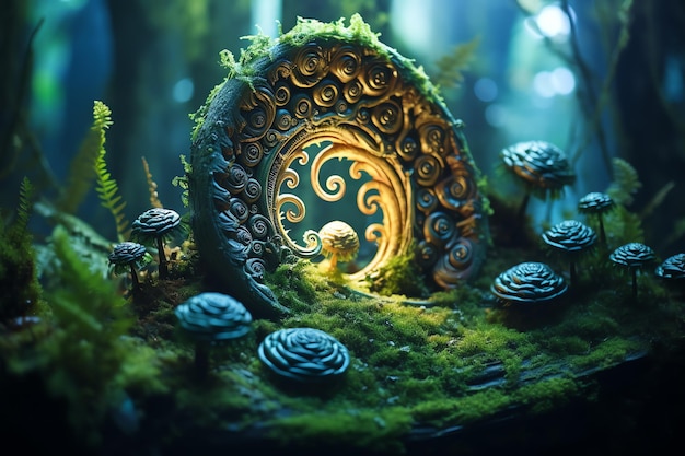 Zaklęty Verdant Spiral Grzyb magiczny bajkowy świat tło tło