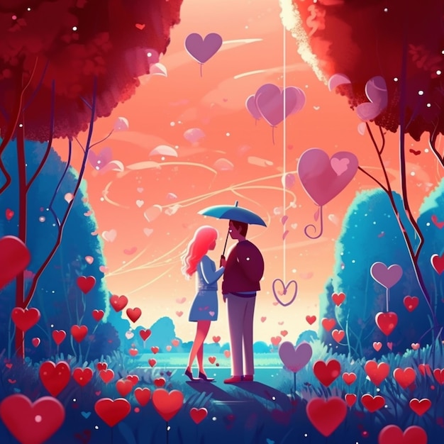 Zakochana para pod parasolem w kształcie serca