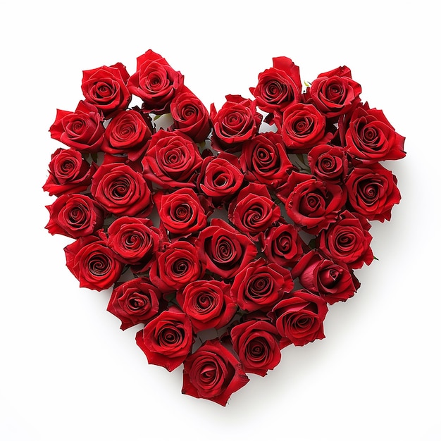 Zakochane róże Walentynki serce wykonane z czerwonych róż izolowanych na białym