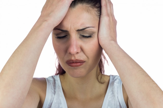 Zdjęcie zakończenie zaakcentowany kobiety cierpienie od migreny