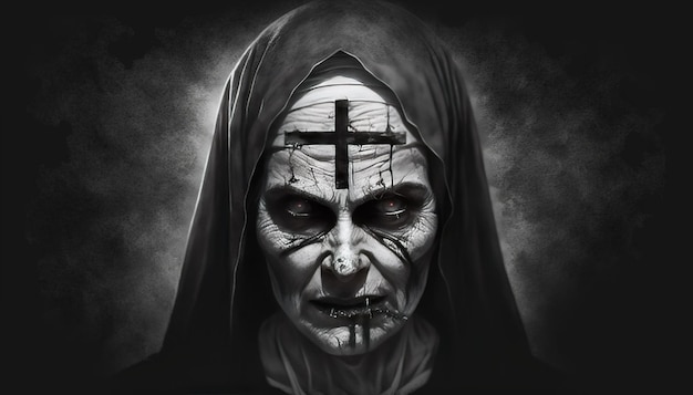 Zdjęcie zakonnica z krzyżem na twarzy