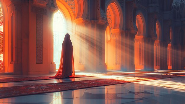 Zdjęcie zakryta kobieta modli się w meczecie