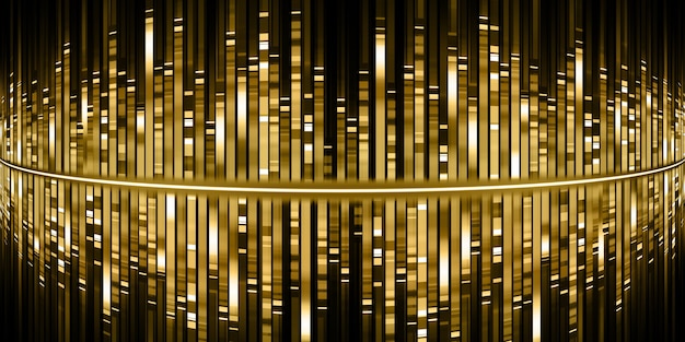 Zakrzywione złote fale dźwiękowe Korektor złote smugi świetlne widmo częstotliwości muzycznej Ilustracja 3D