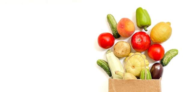 Zakupy Online Koncepcja Usługi Dostawy Warzywa Owoce Papierowa Torebka Pomidor Ogórek Kwadratowy