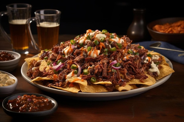 Załadowany barbecue Pulled Pork Nachos Platter