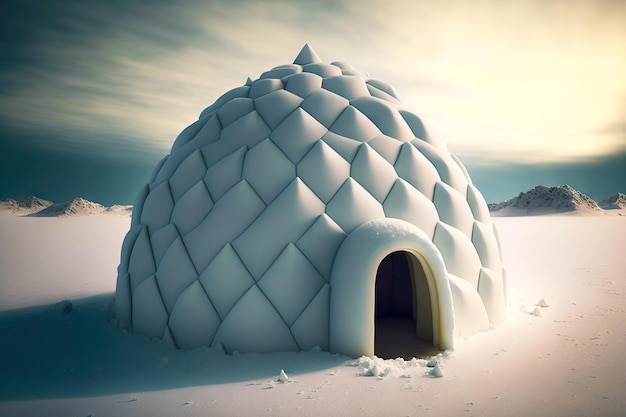 Zamarznięty okrągły dom śnieżny igloo na biegunie północnym