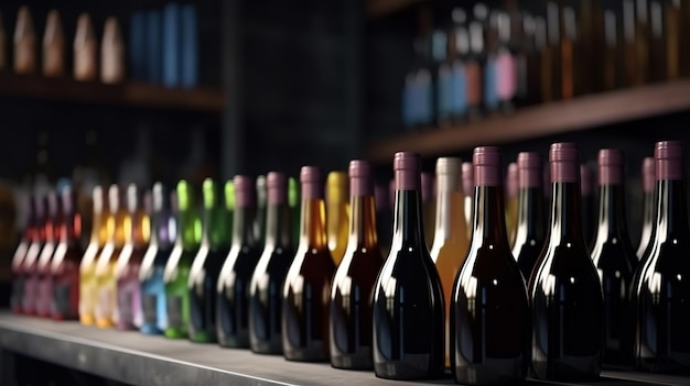 Zamazane półki z butelkami wina Generative Ai