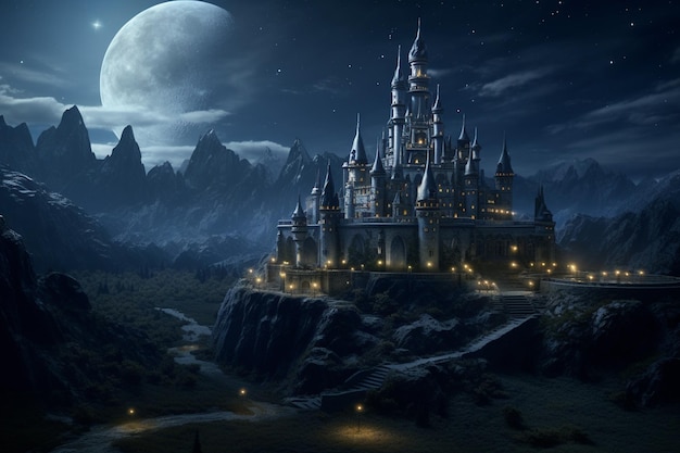 Zamek księżycowego światła, który świeci w gwiazdiste noce 0012 02
