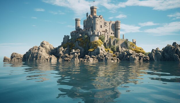 Zdjęcie zamek na wyspie na oceanie