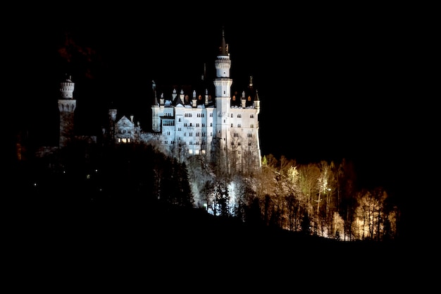 Zamek Neuschwanstein w nocy w zimie