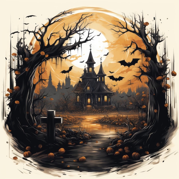 Zamek nietoperze księżyc wampir zombie Halloween ilustracja potwór przerażający horror izolowany wektor