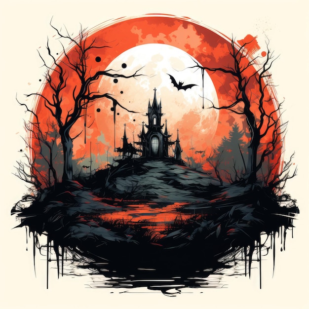 Zamek nietoperze księżyc wampir zombie Halloween ilustracja potwór przerażający horror izolowany wektor