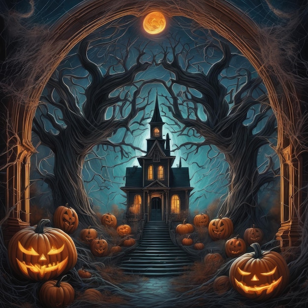 Zamek wampira na tle księżyca Ilustracja Halloween