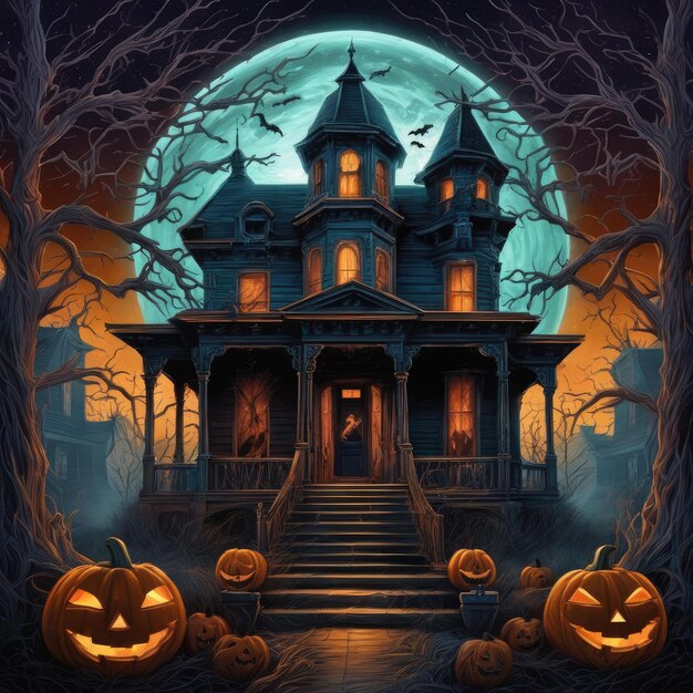 Zamek wampira na tle księżyca Ilustracja Halloween