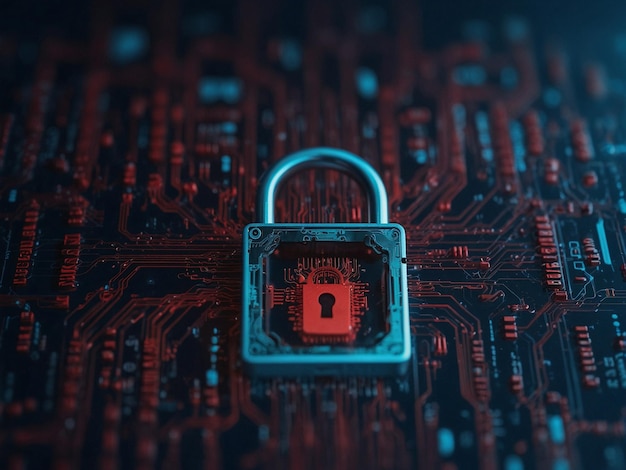 Zamek z kluczową dziurą na cyfrowym tle metafora bezpieczeństwa cybernetycznego i ochrony danych