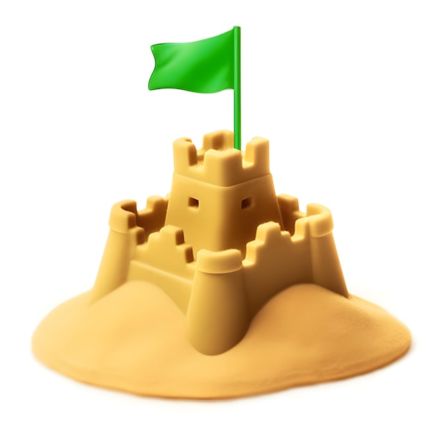 Zamek z piasku z zieloną flagą