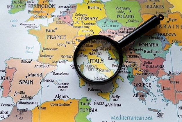 Zamknąć skupione Włochy na mapie europejskiej