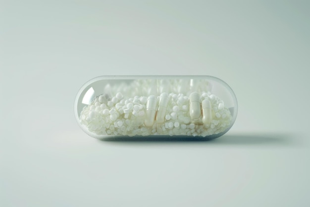 Zdjęcie zamknięta przezroczysta tabletka wypełniona białym składnikiem